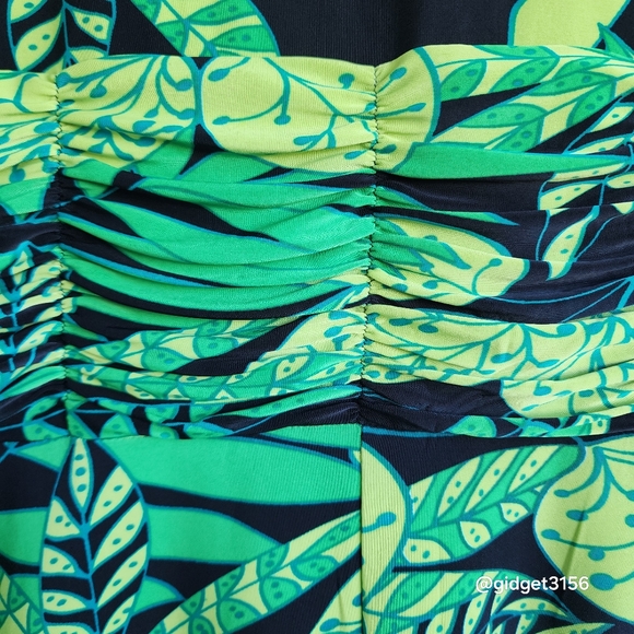 GREEN TROPICAL SLEEVELESS MAXI DRESS WITH RUCHED WAIST BY AA STUDIO - SIZE 8 EUC - Picture 3 of 7